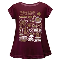 Girls Toddler Vive La Fete  Maroon Texas State Bobcats Impressions Artwork A-Line Top