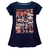 Girls Youth Vive La Fete  Navy Illinois Fighting Illini Impressions Artwork A-Line Top