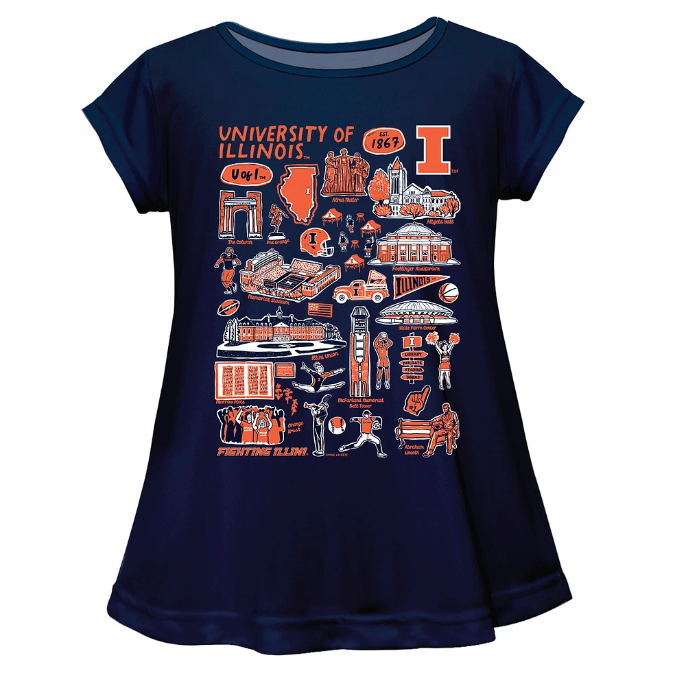 Girls Youth Vive La Fete Navy Illinois Fighting Illini Impressions Artwork A-Line Top