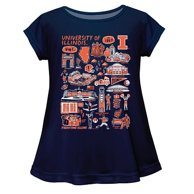 Girls Youth Vive La Fete  Navy Illinois Fighting Illini Impressions Artwork A-Line Top