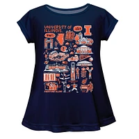Girls Youth Vive La Fete  Navy Illinois Fighting Illini Impressions Artwork A-Line Top