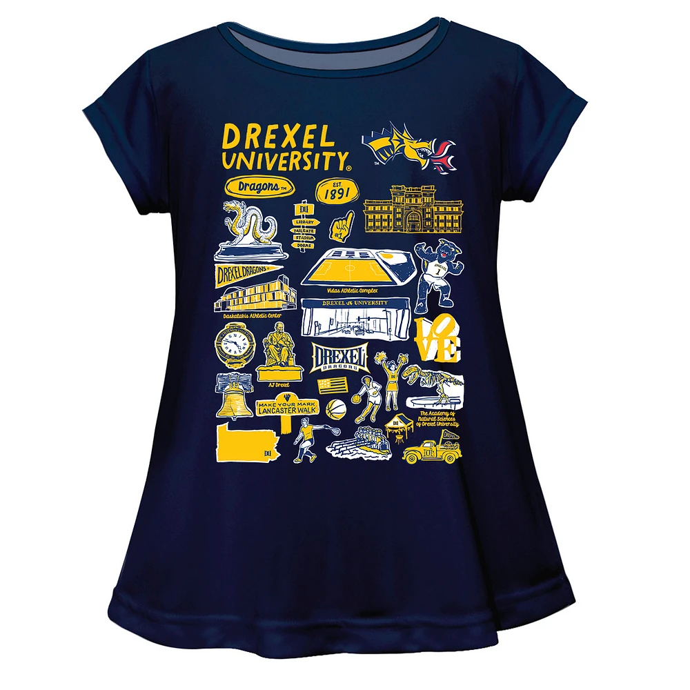 Girls Youth Vive La Fete Navy Drexel Dragons Impressions Artwork A-Line Top