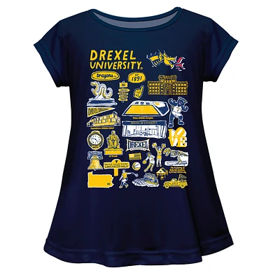 Girls Youth Vive La Fete  Navy Drexel Dragons Impressions Artwork A-Line Top