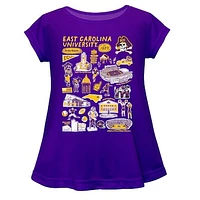 Girls Youth Vive La Fete  Purple ECU Pirates Impressions Artwork A-Line Top