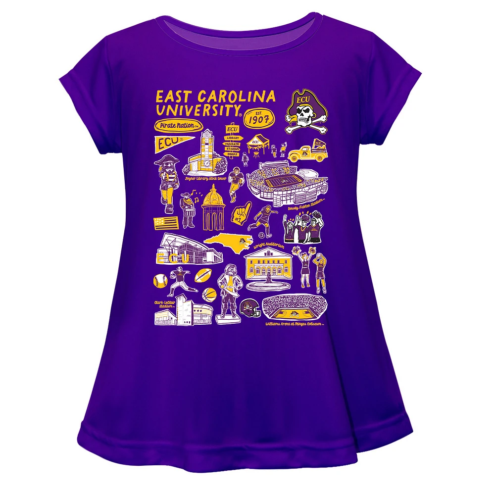 Girls Youth Vive La Fete Purple ECU Pirates Impressions Artwork A-Line Top