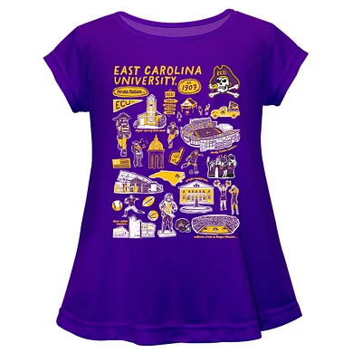 Girls Youth Vive La Fete  Purple ECU Pirates Impressions Artwork A-Line Top