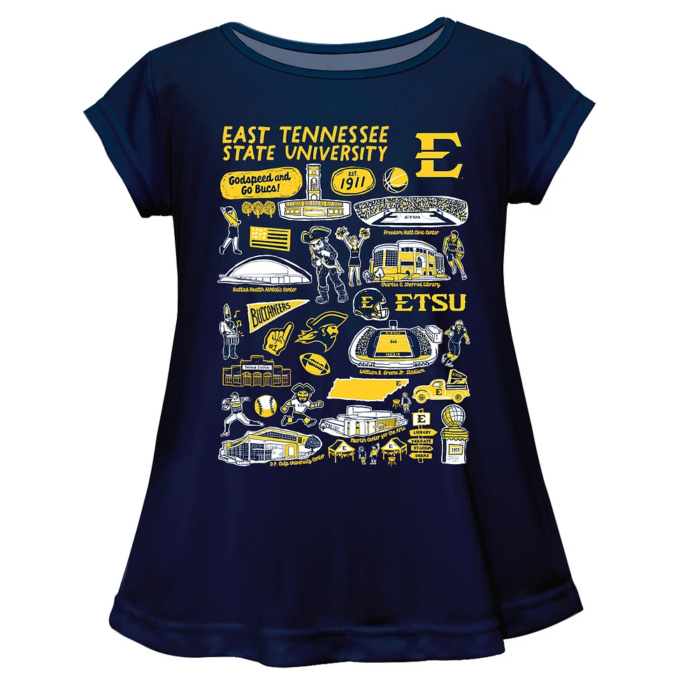 Girls Youth Vive La Fete Navy ETSU Buccaneers Impressions Artwork A-Line Top