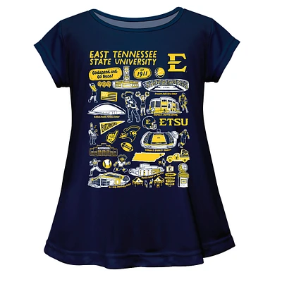 Girls Youth Vive La Fete  Navy ETSU Buccaneers Impressions Artwork A-Line Top