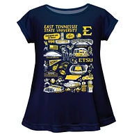 Girls Youth Vive La Fete  Navy ETSU Buccaneers Impressions Artwork A-Line Top