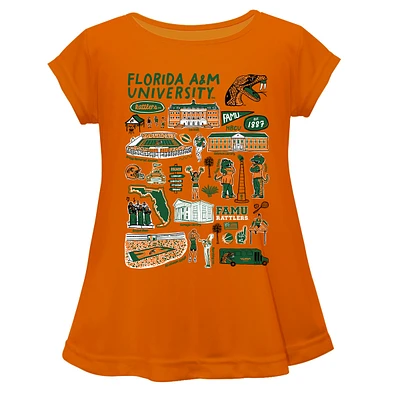 Girls Youth Vive La Fete  Orange Florida A&M Rattlers Impressions Artwork A-Line Top