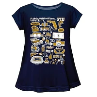 Girls Youth Vive La Fete  Navy FIU Panthers Impressions Artwork A-Line Top