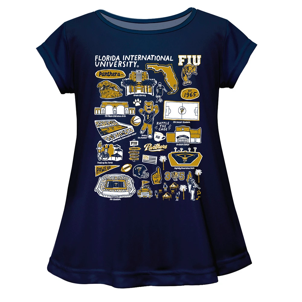 Girls Youth Vive La Fete Navy FIU Panthers Impressions Artwork A-Line Top