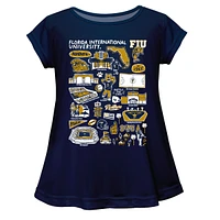 Girls Youth Vive La Fete  Navy FIU Panthers Impressions Artwork A-Line Top