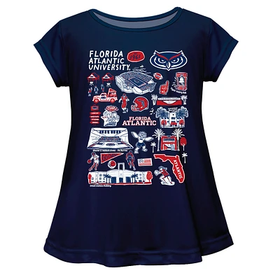 Girls Youth Vive La Fete  Navy Florida Atlantic Owls Impressions Artwork A-Line Top