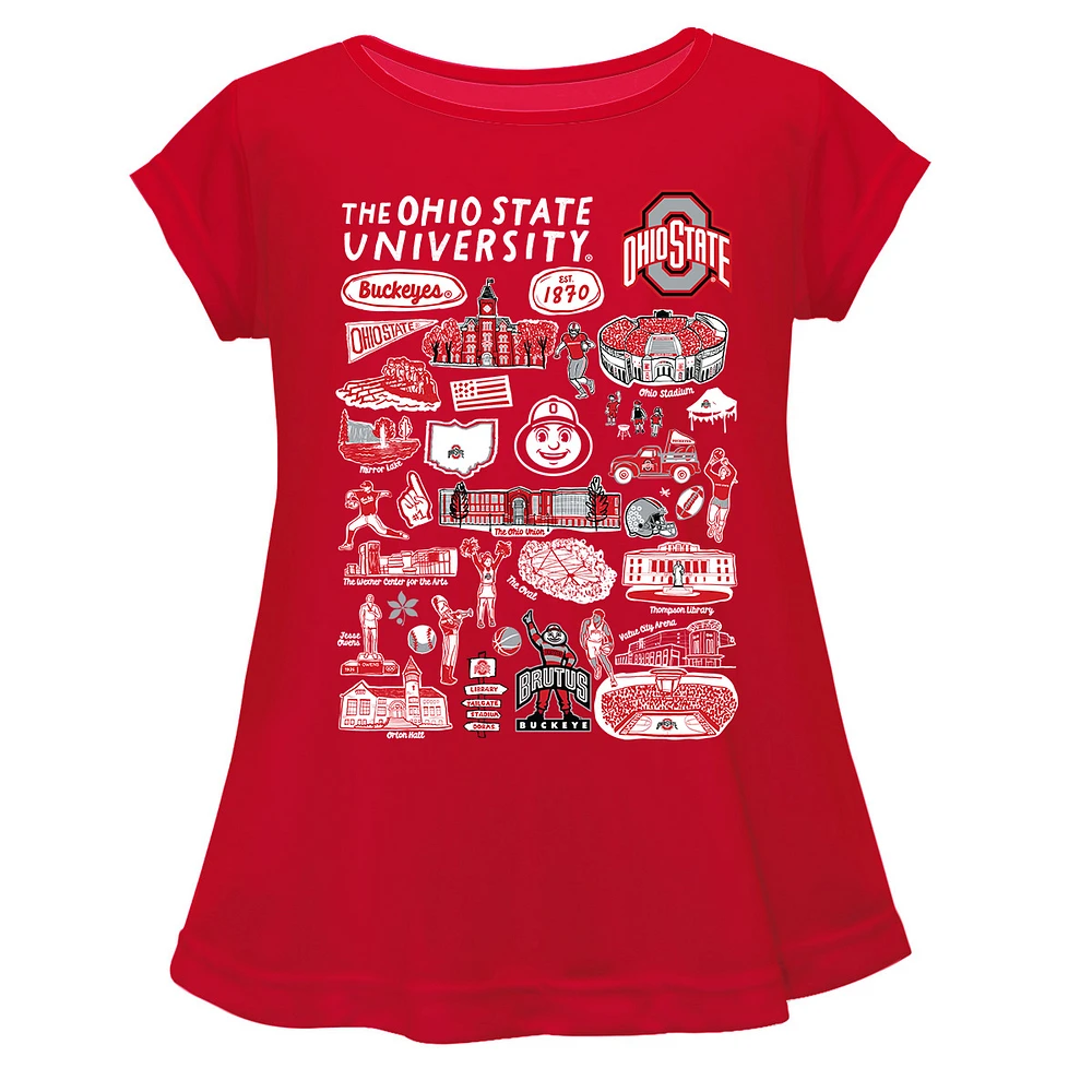 Girls Youth Vive La Fete Red Ohio State Buckeyes Impressions Artwork A-Line Top