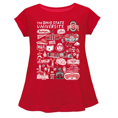 Girls Youth Vive La Fete  Red Ohio State Buckeyes Impressions Artwork A-Line Top