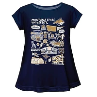 Girls Youth Vive La Fete  Navy Montana State Bobcats Impressions Artwork A-Line Top