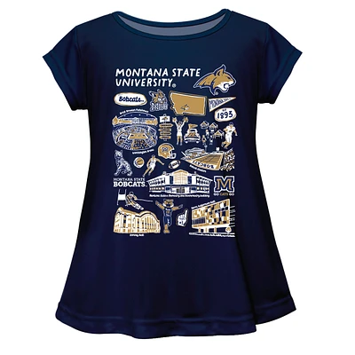 Girls Youth Vive La Fete  Navy Montana State Bobcats Impressions Artwork A-Line Top