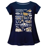 Girls Youth Vive La Fete  Navy Montana State Bobcats Impressions Artwork A-Line Top