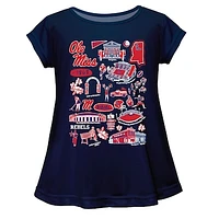 Girls Youth Vive La Fete  Navy Ole Miss Rebels Impressions Artwork A-Line Top