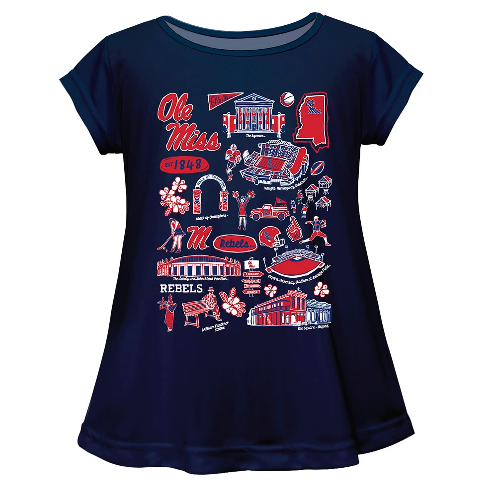 Girls Youth Vive La Fete Navy Ole Miss Rebels Impressions Artwork A-Line Top