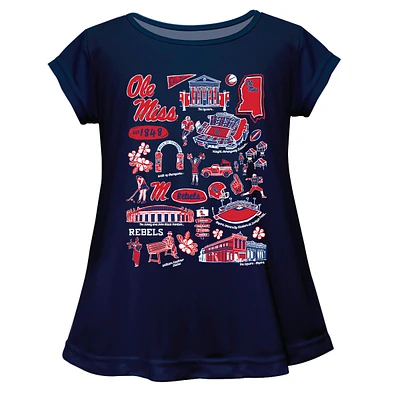 Girls Youth Vive La Fete  Navy Ole Miss Rebels Impressions Artwork A-Line Top