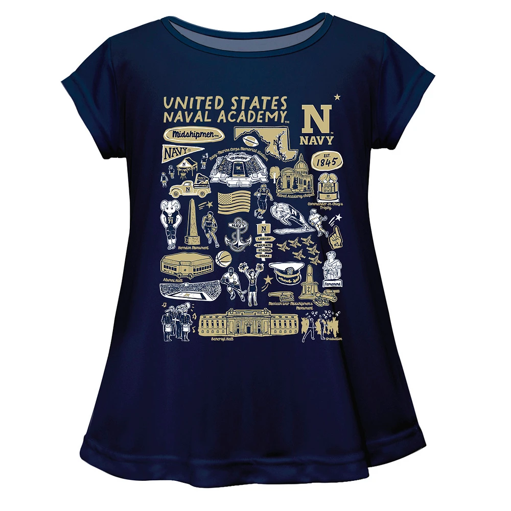 Girls Youth Vive La Fete Navy Midshipmen Impressions Artwork A-Line Top