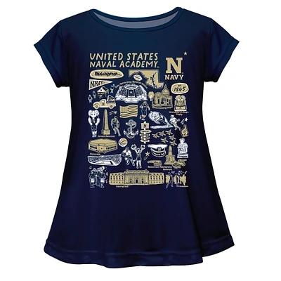 Girls Youth Vive La Fete  Navy Midshipmen Impressions Artwork A-Line Top