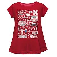 Girls Youth Vive La Fete  Scarlet Nebraska Huskers Impressions Artwork A-Line Top