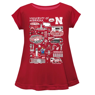 Girls Youth Vive La Fete  Scarlet Nebraska Huskers Impressions Artwork A-Line Top