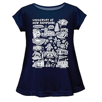 Girls Youth Vive La Fete  Navy New Hampshire Wildcats Impressions Artwork A-Line Top