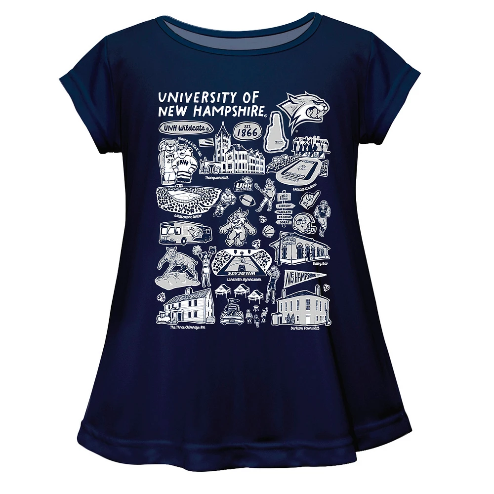 Girls Youth Vive La Fete Navy New Hampshire Wildcats Impressions Artwork A-Line Top