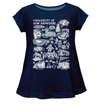 Girls Youth Vive La Fete  Navy New Hampshire Wildcats Impressions Artwork A-Line Top