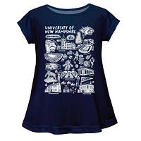 Girls Youth Vive La Fete  Navy New Hampshire Wildcats Impressions Artwork A-Line Top