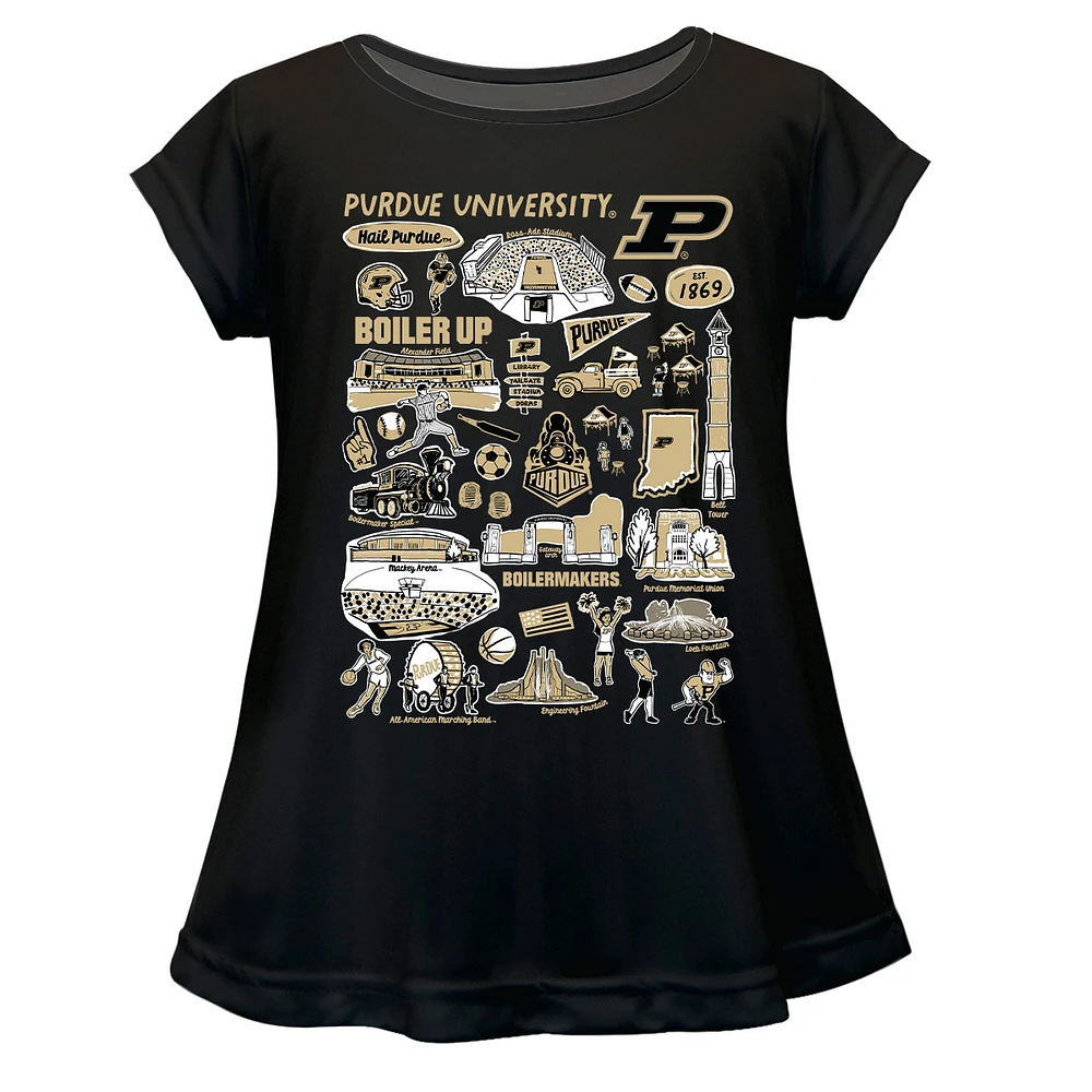 Girls Youth Vive La Fete Black Purdue Boilermakers Impressions Artwork A-Line Top