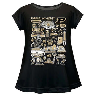 Girls Youth Vive La Fete  Black Purdue Boilermakers Impressions Artwork A-Line Top
