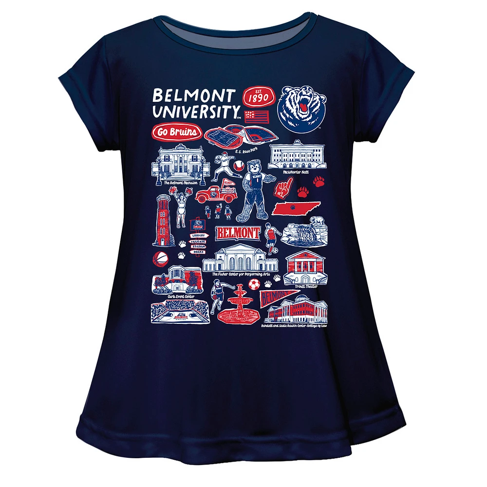 Girls Youth Vive La Fete Navy Belmont Bruins Impressions Artwork A-Line Top