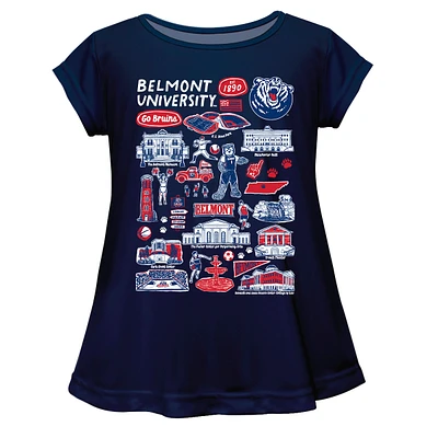 Girls Youth Vive La Fete  Navy Belmont Bruins Impressions Artwork A-Line Top