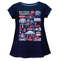 Girls Youth Vive La Fete  Navy Belmont Bruins Impressions Artwork A-Line Top