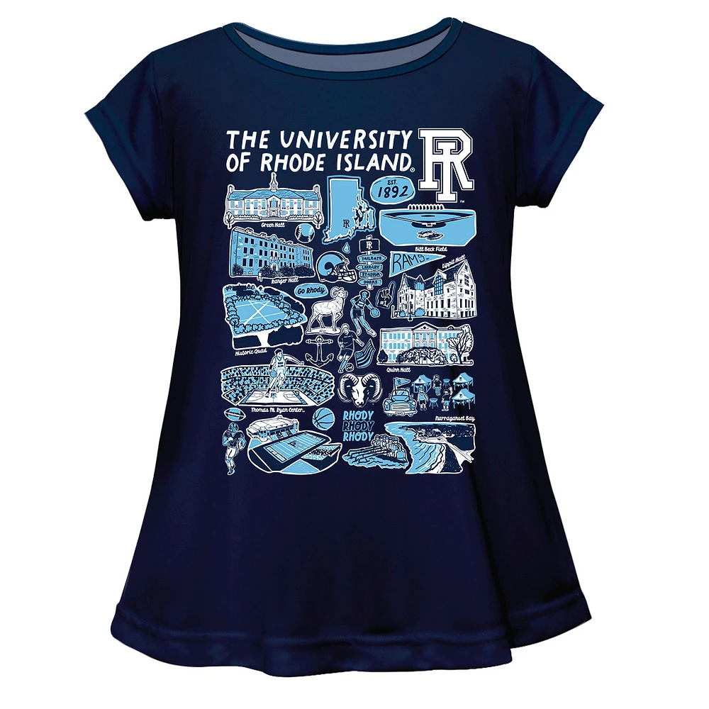 Girls Youth Vive La Fete Navy Rhode Island Rams Impressions Artwork A-Line Top