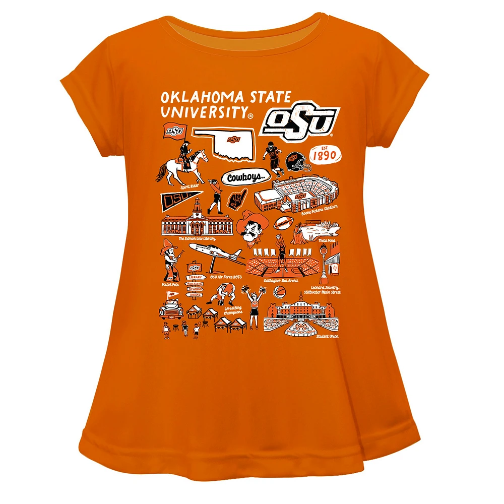 Girls Youth Vive La Fete Orange Oklahoma State Cowboys Impressions Artwork A-Line Top