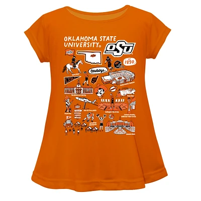 Girls Youth Vive La Fete  Orange Oklahoma State Cowboys Impressions Artwork A-Line Top
