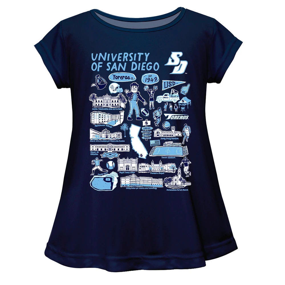 Girls Youth Vive La Fete Navy San Diego Toreros Impressions Artwork A-Line Top