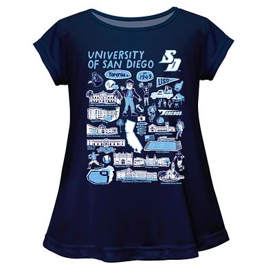 Girls Youth Vive La Fete  Navy San Diego Toreros Impressions Artwork A-Line Top