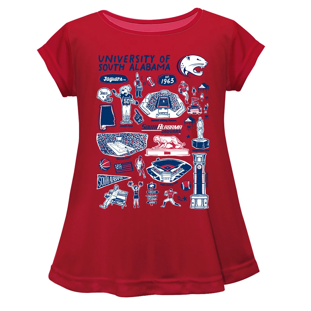 Girls Youth Vive La Fete Red South Alabama Jaguars Impressions Artwork A-Line Top
