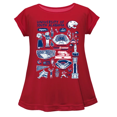 Girls Youth Vive La Fete  Red South Alabama Jaguars Impressions Artwork A-Line Top