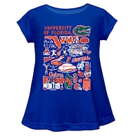 Girls Youth Vive La Fete  Blue Florida Gators Impressions Artwork A-Line Top