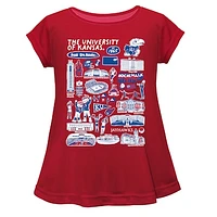 Girls Youth Vive La Fete  Red Kansas Jayhawks Impressions Artwork A-Line Top