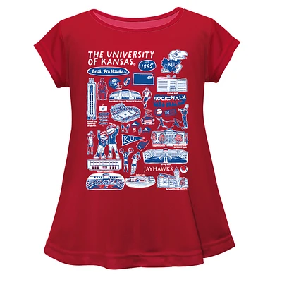 Girls Youth Vive La Fete  Red Kansas Jayhawks Impressions Artwork A-Line Top