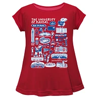 Girls Youth Vive La Fete  Red Kansas Jayhawks Impressions Artwork A-Line Top